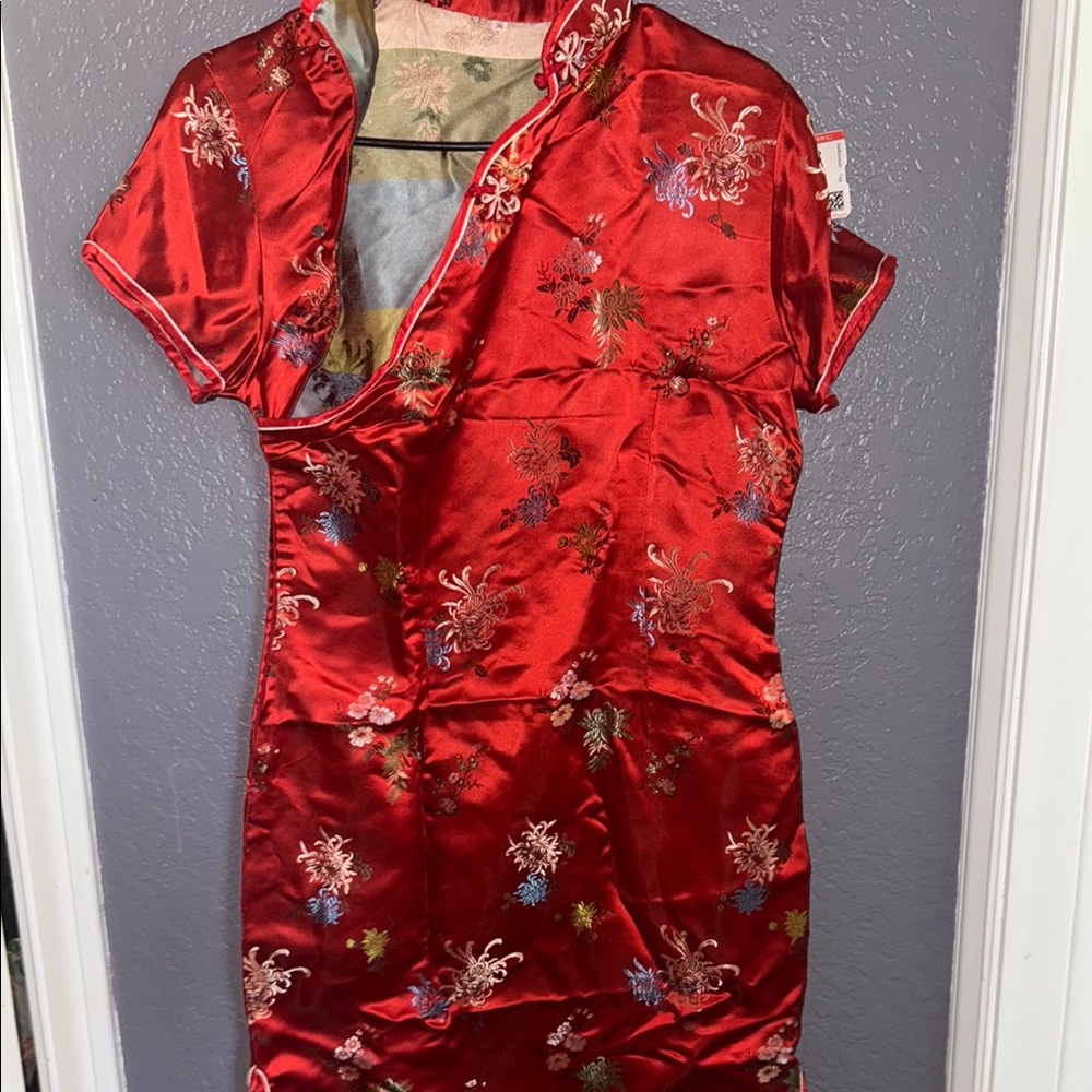 Elegant Red Floral Cheongsam Dress